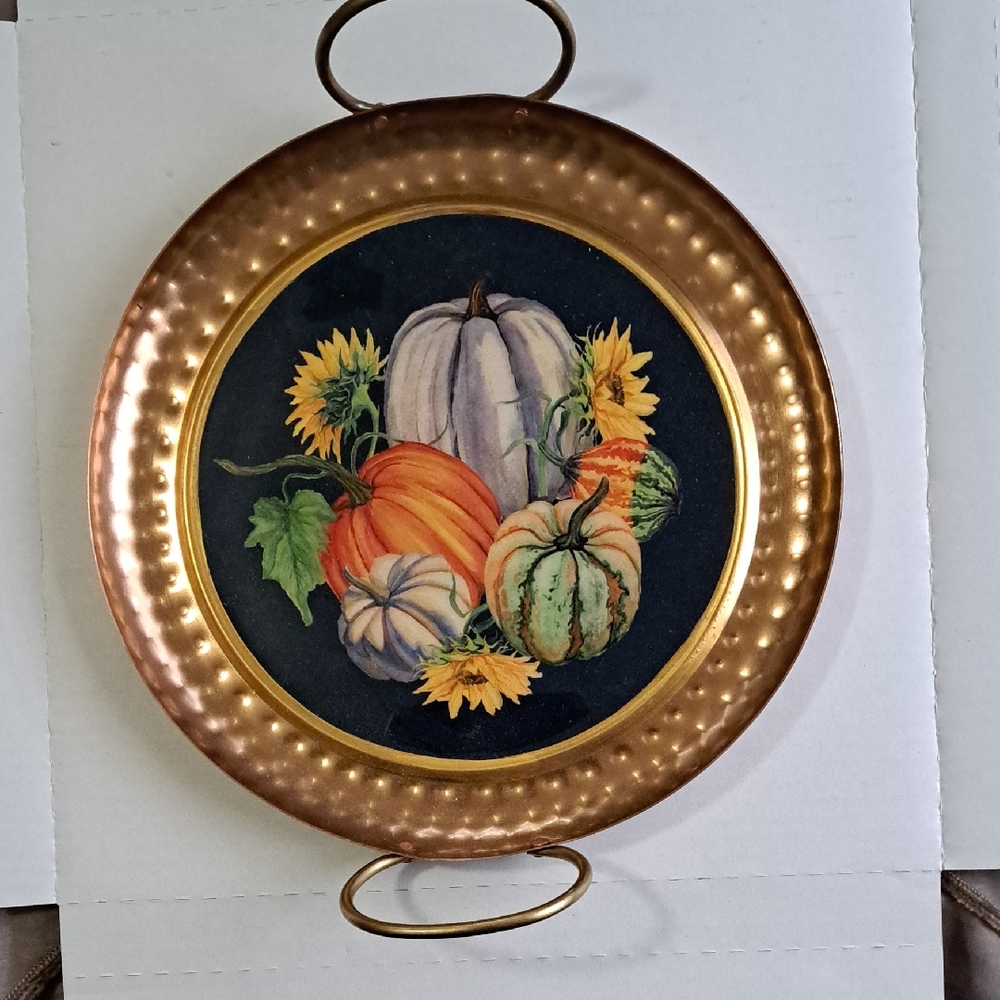 Autumn Harvest Iron Metal Serving Tray With Handles